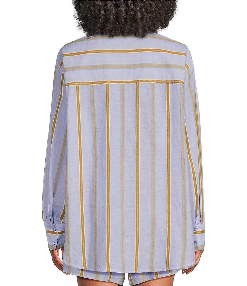 A.Ren Bryce Striped Button Down Collar Neck Long Sleeve Coordinating Woven Shirt Top