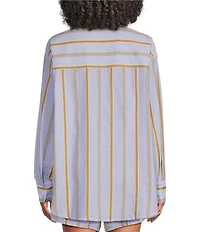 A.Ren Bryce Striped Button Down Collar Neck Long Sleeve Coordinating Woven Shirt Top