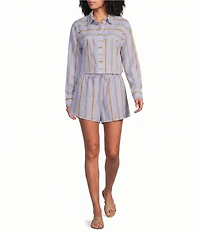 A.Ren Bryce Striped Button Down Collar Neck Long Sleeve Coordinating Woven Shirt Top