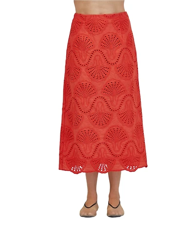 A.Ren Cannes Eyelet Scallop Hem Coordinating Midi Skirt