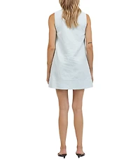A.Ren Celine Square Neck Sleeveless Scalloped Button Front Mini Shift Dress
