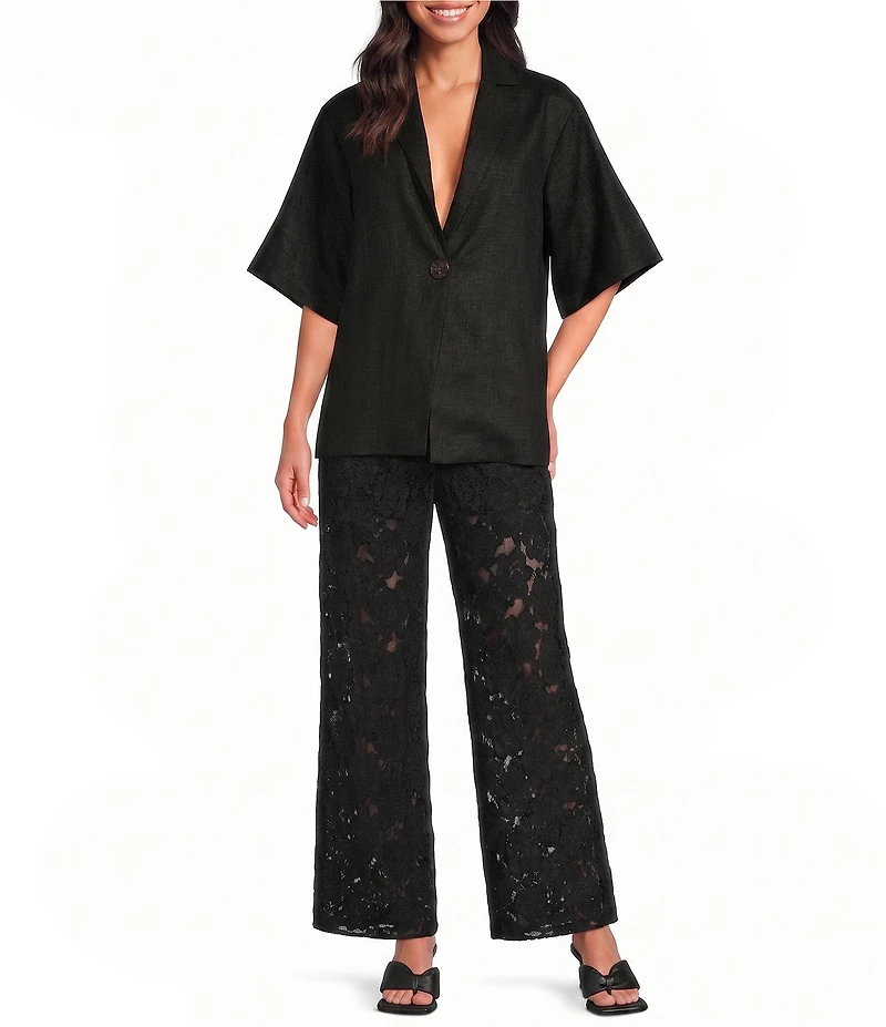 A.Ren Chantilly Lace Flared Leg Pull-On Pants