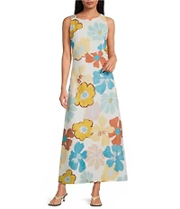 A.Ren Cosima Floral Print Round Neck Sleeveless Linen Blend Maxi Dress