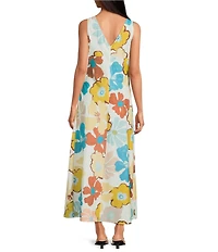 A.Ren Cosima Floral Print Round Neck Sleeveless Linen Blend Maxi Dress