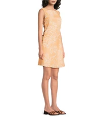 A.Ren Evanthe Floral Print Round Neck Sleeveless Linen Mini Dress