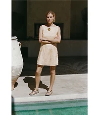 A.Ren Evanthe Floral Print Round Neck Sleeveless Linen Mini Dress