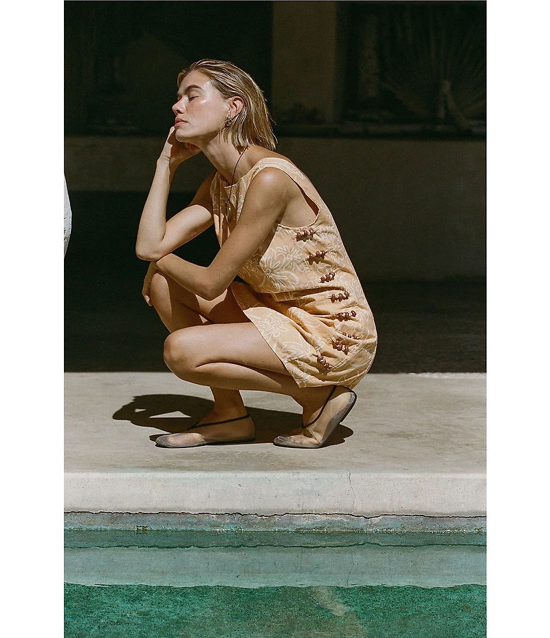 A.Ren Evanthe Floral Print Round Neck Sleeveless Linen Mini Dress