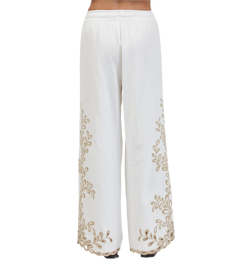 A.Ren Felicity Embroidered Wide Leg Pants