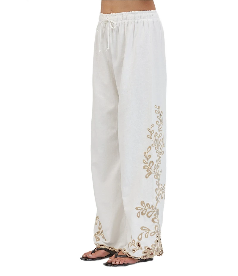 A.Ren Felicity Embroidered Wide Leg Pants