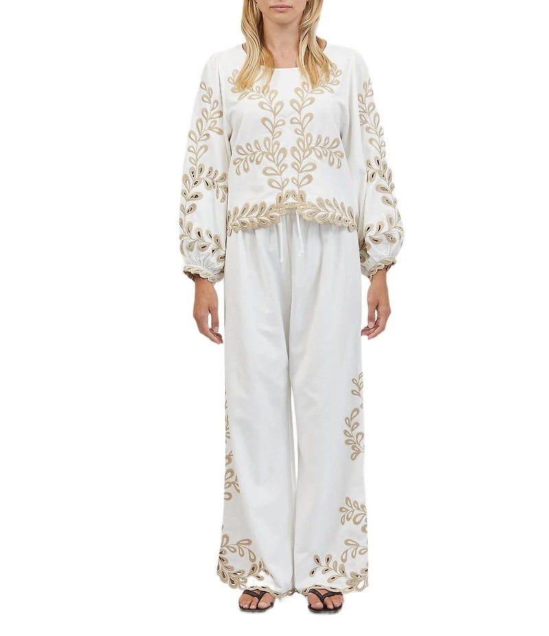 A.Ren Felicity Embroidered Wide Leg Pants
