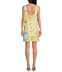 A.Ren Fiorella Printed Round Neck Sleeveless Open Back Linen Mini Shift Dress