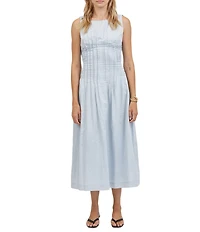 A.Ren Hayden Round Neck Sleeveless Pin Tuck A-Line Midi Dress