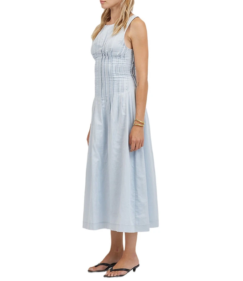 A.Ren Hayden Round Neck Sleeveless Pin Tuck A-Line Midi Dress