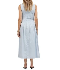 A.Ren Hayden Round Neck Sleeveless Pin Tuck A-Line Midi Dress