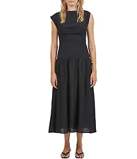 A.Ren Iris Woven Boat Neck Sleeveless Drop Waist Midi Dress