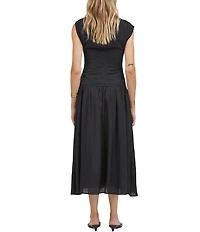 A.Ren Iris Woven Boat Neck Sleeveless Drop Waist Midi Dress