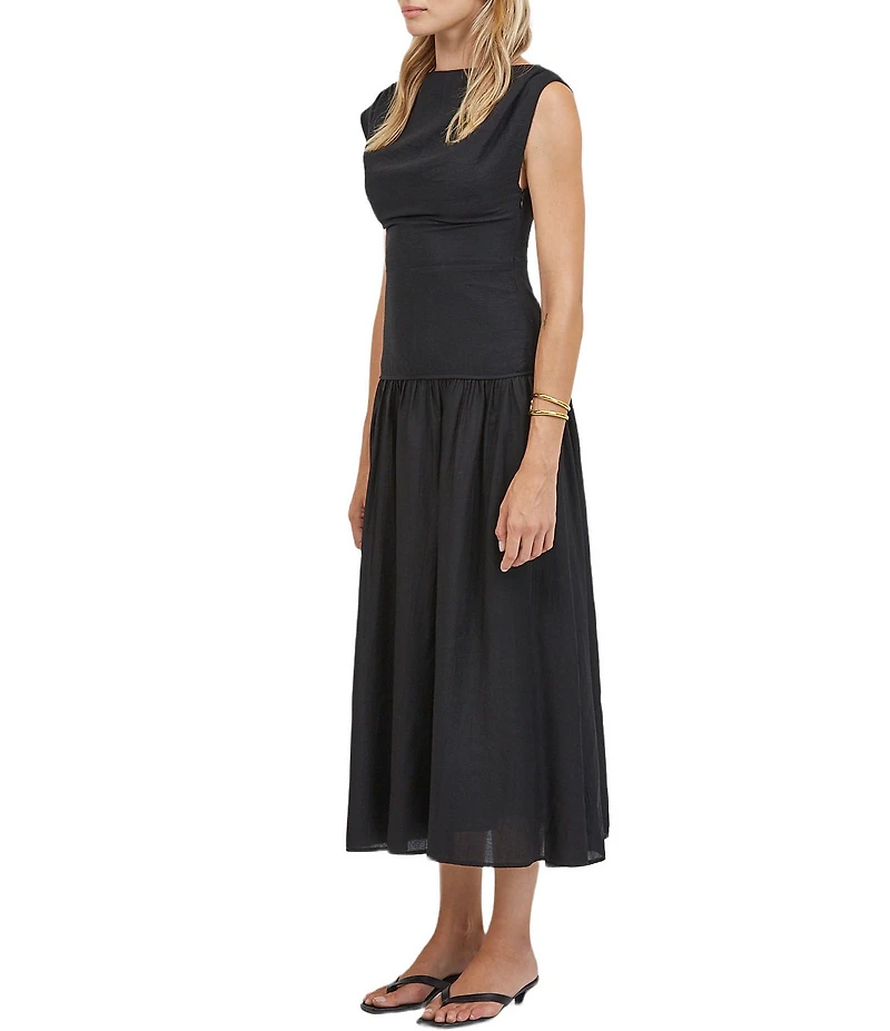 A.Ren Iris Woven Boat Neck Sleeveless Drop Waist Midi Dress