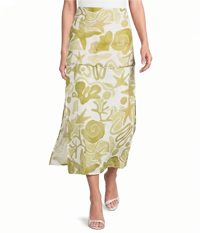 A.Ren Irisa Printed Half Sheer Woven Maxi Skirt