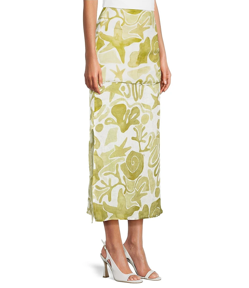 A.Ren Irisa Printed Half Sheer Woven Maxi Skirt