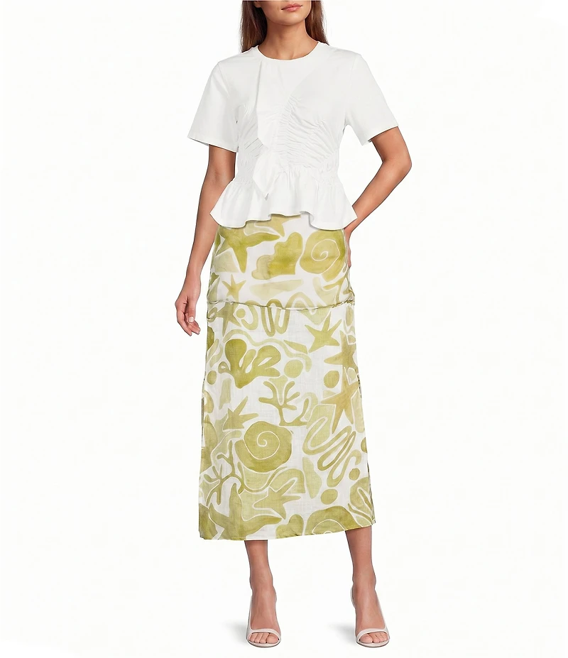 A.Ren Irisa Printed Half Sheer Woven Maxi Skirt