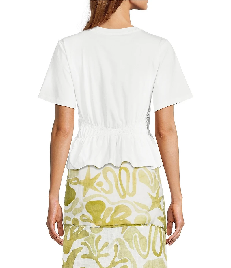 A.Ren Juliette Smocked Round Neck Short Sleeve Knit Top