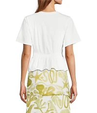 A.Ren Juliette Smocked Round Neck Short Sleeve Knit Top