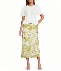 A.Ren Juliette Smocked Round Neck Short Sleeve Knit Top