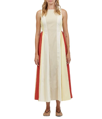 A.Ren Linnea Colorblock Boatneck Sleeveless Midi Dress