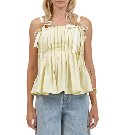 A.Ren Noelle Square Neck Sleeveless Pleated Top