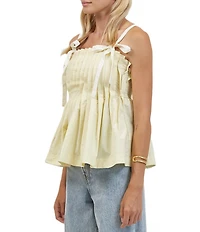 A.Ren Noelle Square Neck Sleeveless Pleated Top