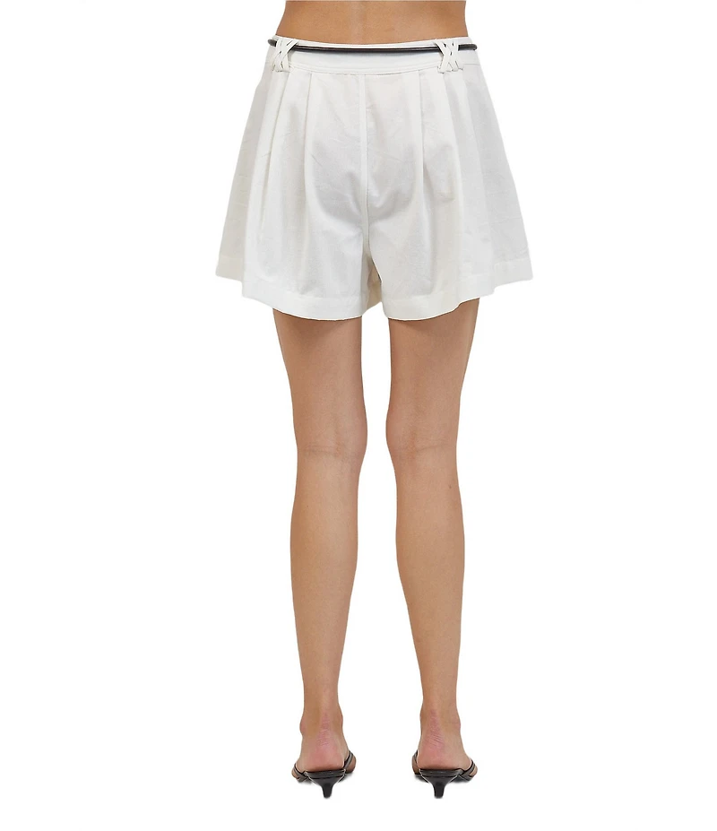 A.Ren Piper Waist Tie Wide Leg Linen Shorts