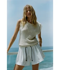 A.Ren Piper Waist Tie Wide Leg Linen Shorts