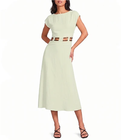 A.Ren Rosina Woven Round Neck Sleeveless Cutout Waist Midi Dress