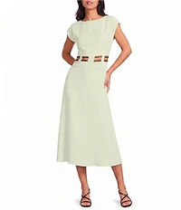 A.Ren Rosina Woven Round Neck Sleeveless Cutout Waist Midi Dress