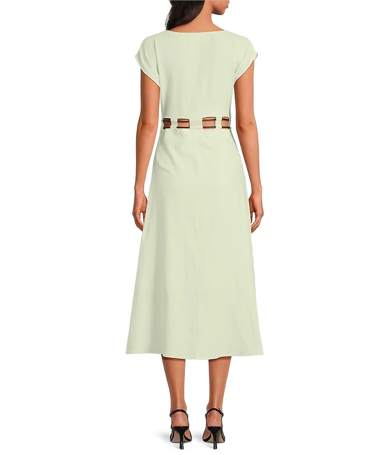 A.Ren Rosina Woven Round Neck Sleeveless Cutout Waist Midi Dress