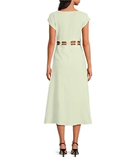 A.Ren Rosina Woven Round Neck Sleeveless Cutout Waist Midi Dress