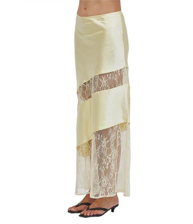 A.Ren Sabrin Asymmetrical Lace Design Coordinating Satin Midi Skirt