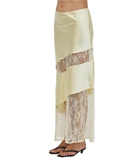 A.Ren Sabrin Asymmetrical Lace Design Coordinating Satin Midi Skirt