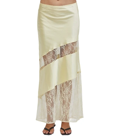 A.Ren Sabrin Asymmetrical Lace Design Coordinating Satin Midi Skirt