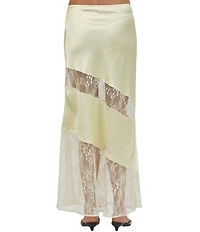 A.Ren Sabrin Asymmetrical Lace Design Coordinating Satin Midi Skirt