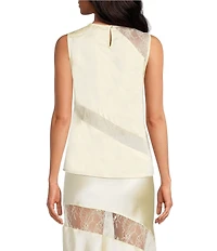 A.Ren Sabrin Crew Neckline Sleeveless Asymmetrical Lace Design Coordinating Satin Top
