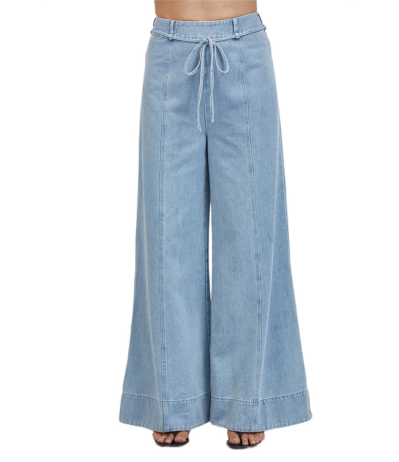 A.Ren Sainte Coordinating Denim Wide Leg Flared Back Zip Pants