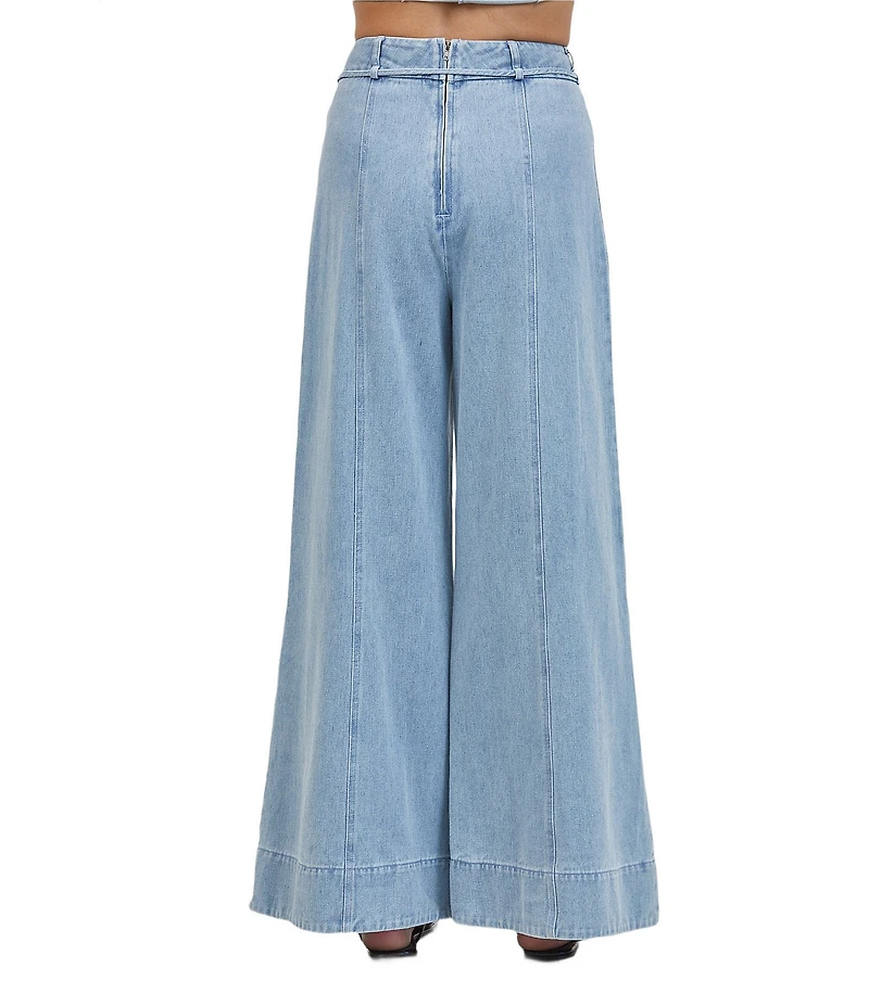 A.Ren Sainte Coordinating Denim Wide Leg Flared Back Zip Pants