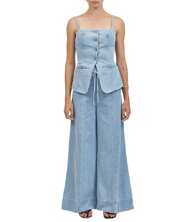 A.Ren Sainte Coordinating Denim Wide Leg Flared Back Zip Pants