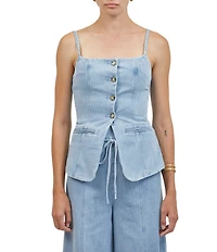 A.Ren Sainte Square Neck Sleeveless Button Front Coordinating Denim Top
