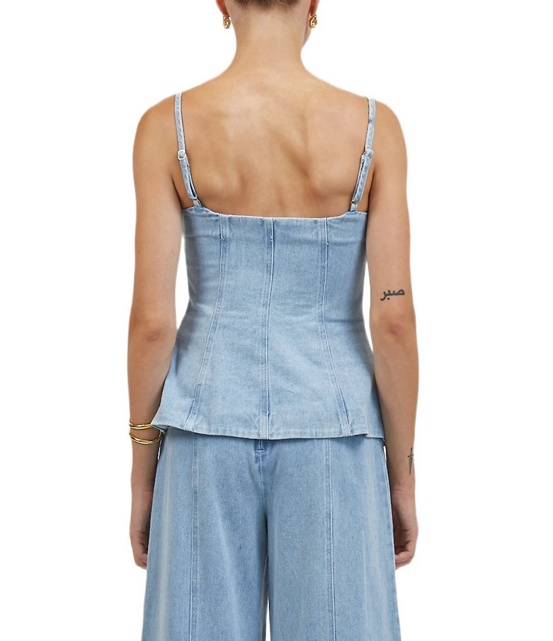 A.Ren Sainte Square Neck Sleeveless Button Front Coordinating Denim Top