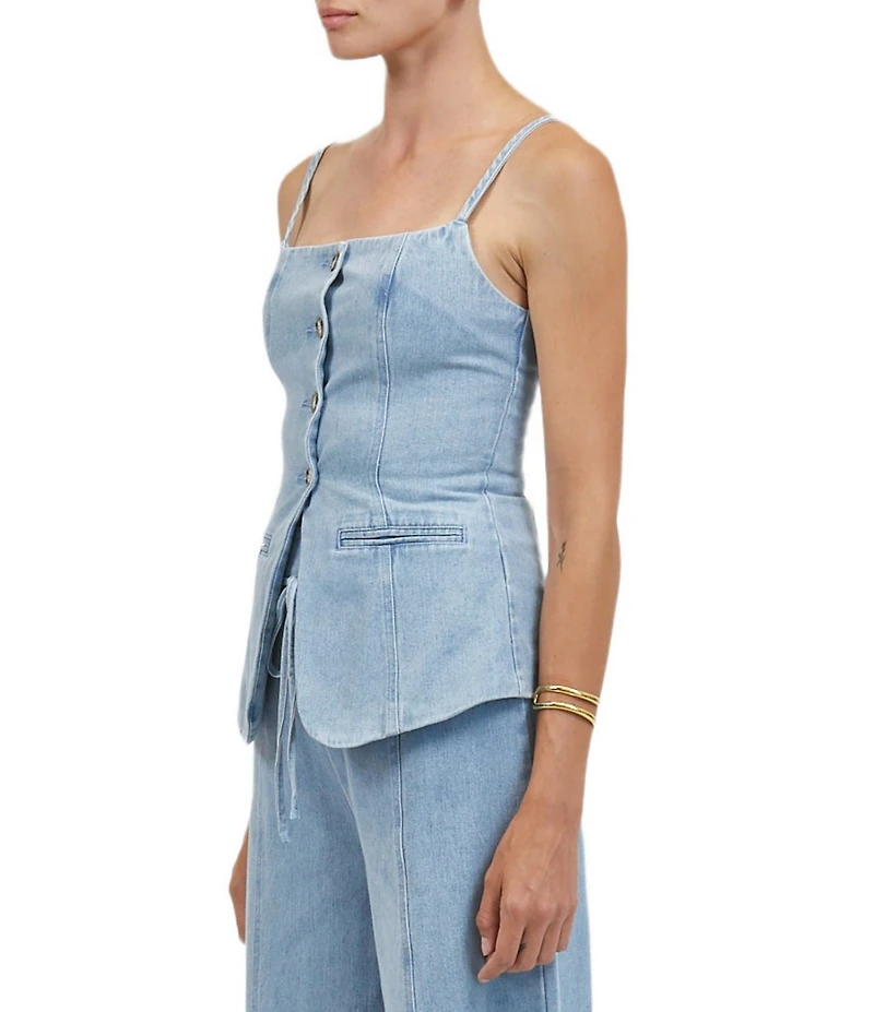 A.Ren Sainte Square Neck Sleeveless Button Front Coordinating Denim Top