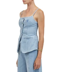 A.Ren Sainte Square Neck Sleeveless Button Front Coordinating Denim Top