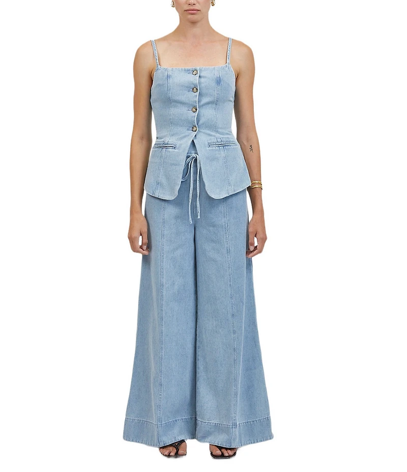 A.Ren Sainte Square Neck Sleeveless Button Front Coordinating Denim Top