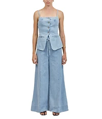 A.Ren Sainte Square Neck Sleeveless Button Front Coordinating Denim Top